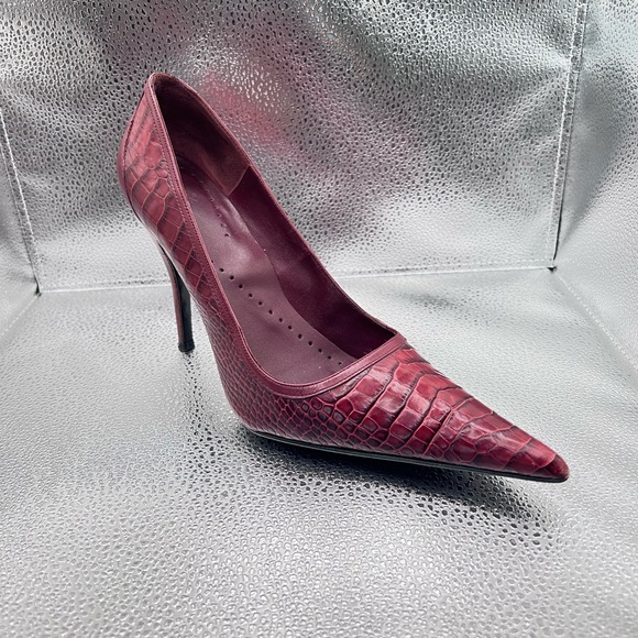 ZARA Burgundy Croc Pointed Toe Heels-Made in Spain- Size40 ( Fits US 9) - Picture 4 of 5